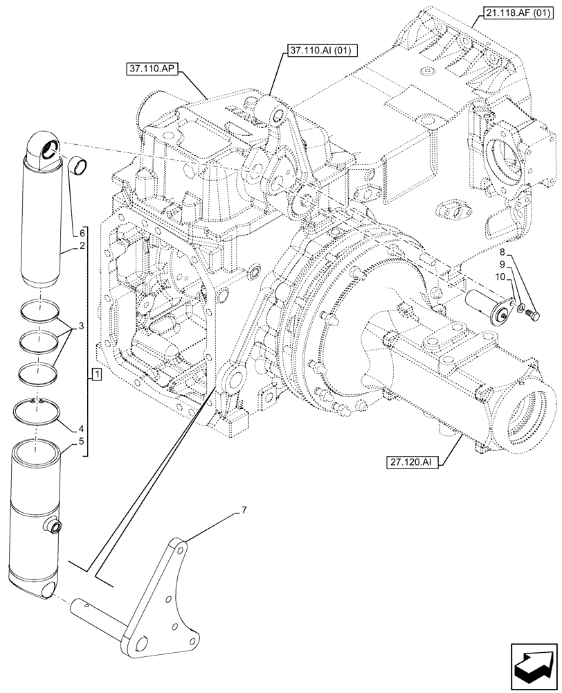 Схема запчастей Case IH MAXXUM 135 - (35.116.AH[01]) - VAR - 390911 - 3 POINT HITCH, HYDRAULIC CYLINDER (35) - HYDRAULIC SYSTEMS