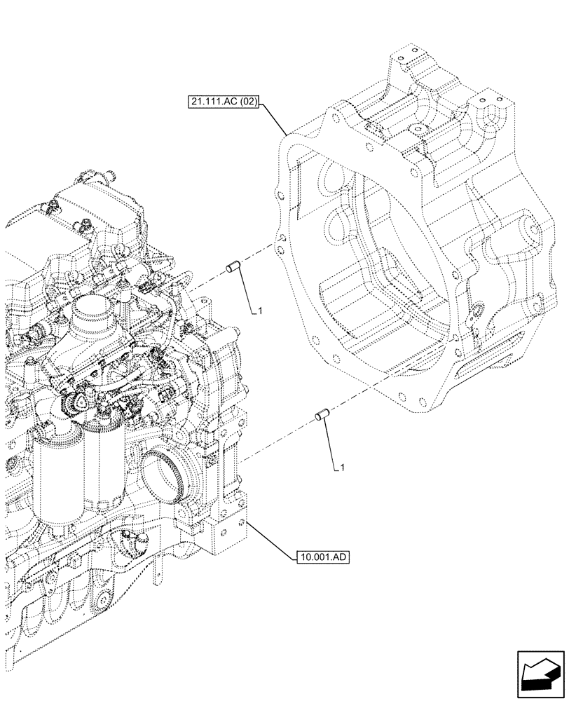 Схема запчастей Case IH MAXXUM 145 - (21.111.AC[04]) - VAR - 392194, 392210, 758400, 758588 - ENGINE, PIN (21) - TRANSMISSION