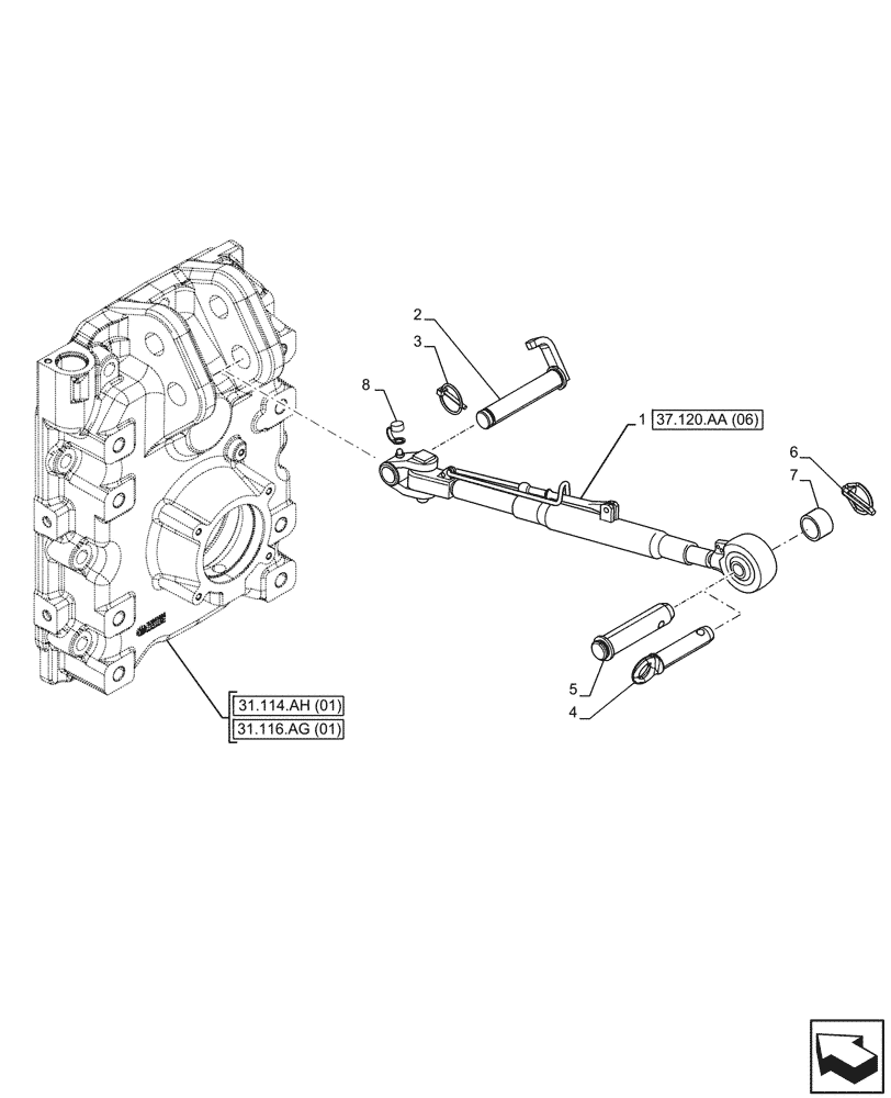 Схема запчастей Case IH MAXXUM 115 - (37.120.AA[05]) - VAR - 758452 - 3 POINT HITCH, REAR, TOP LINK (37) - HITCHES, DRAWBARS & IMPLEMENT COUPLINGS