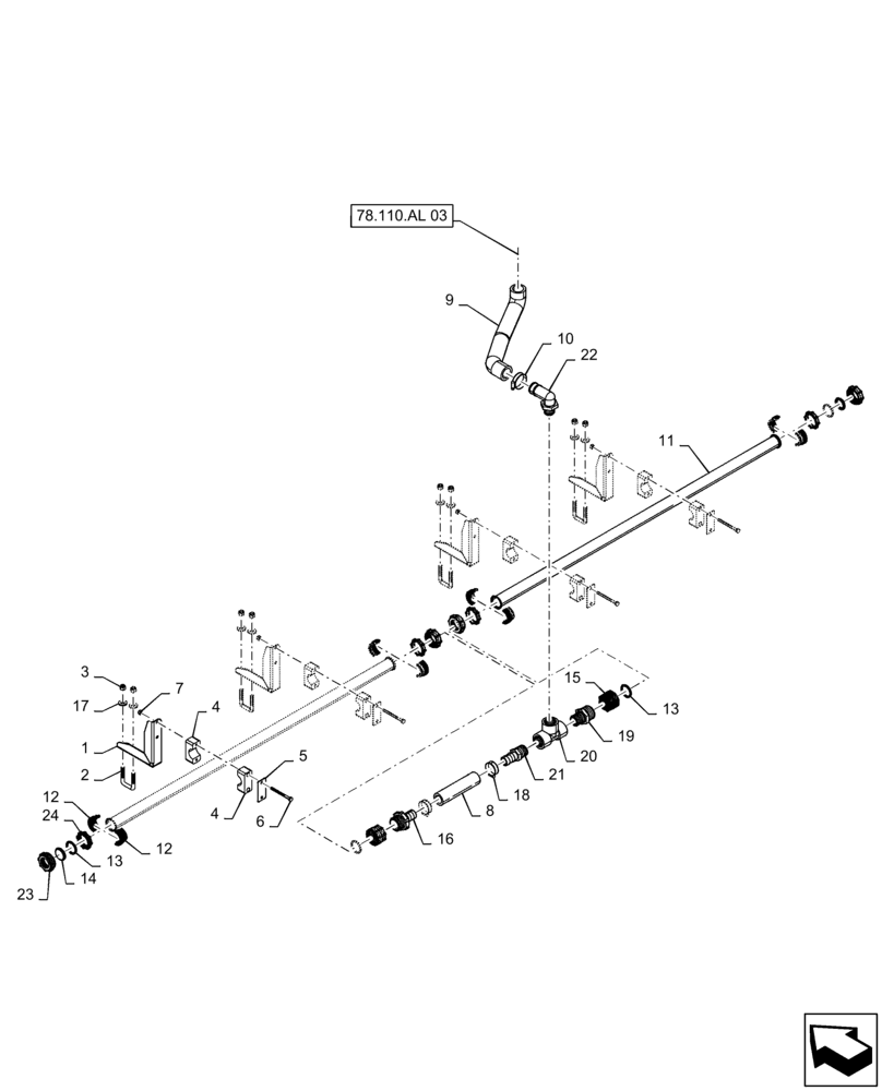 Схема запчастей Case IH PATRIOT 3240 - (78.110.AE[03]) - SPRAYBAR, 90,5 SECTION, 20" SPACING, CENTER, BSN YGT042519 (78) - SPRAYING