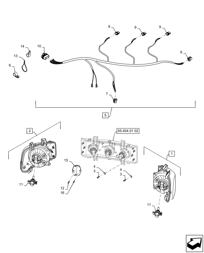 Схема запчастей Case IH MAGNUM 190 - (55.404.01[01]) - HEADLAMPS (55) - ELECTRICAL SYSTEMS