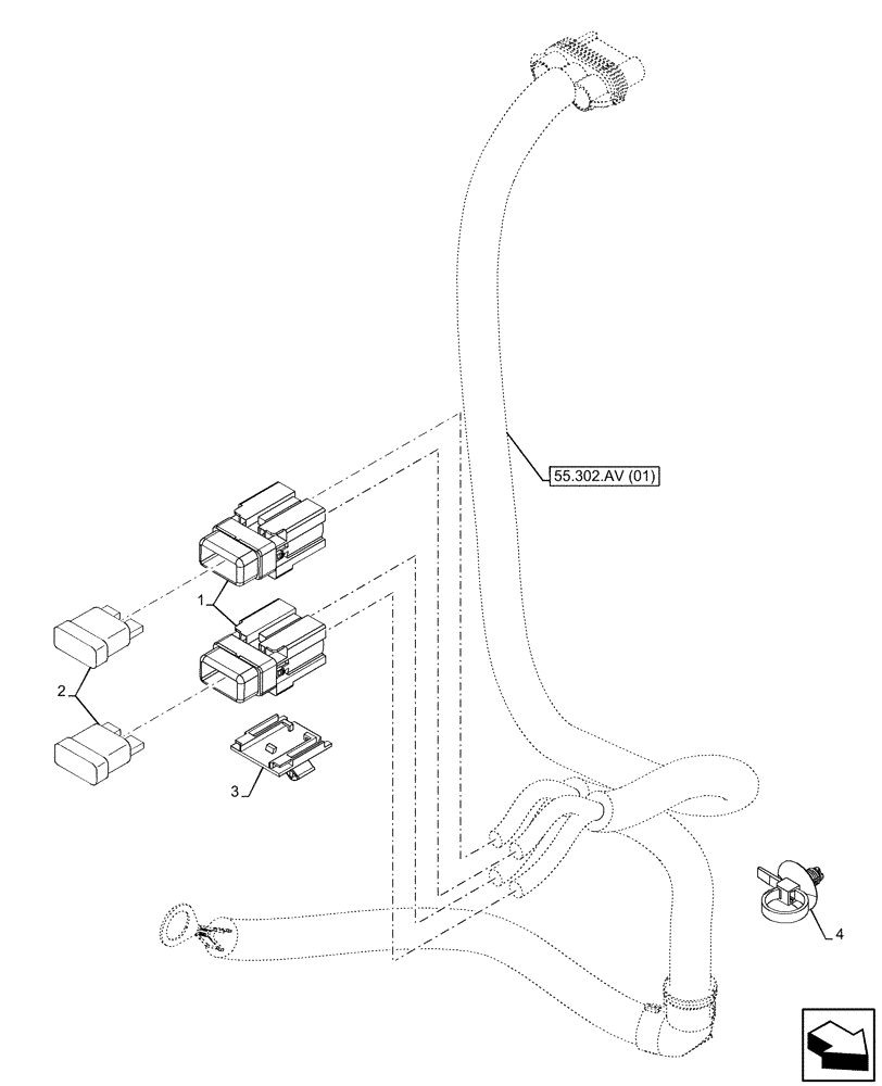 Схема запчастей Case IH MAXXUM 145 - (55.302.AV[03]) - VAR - 392407, 758407, 758409, 758701 - BATTERY CABLE (55) - ELECTRICAL SYSTEMS