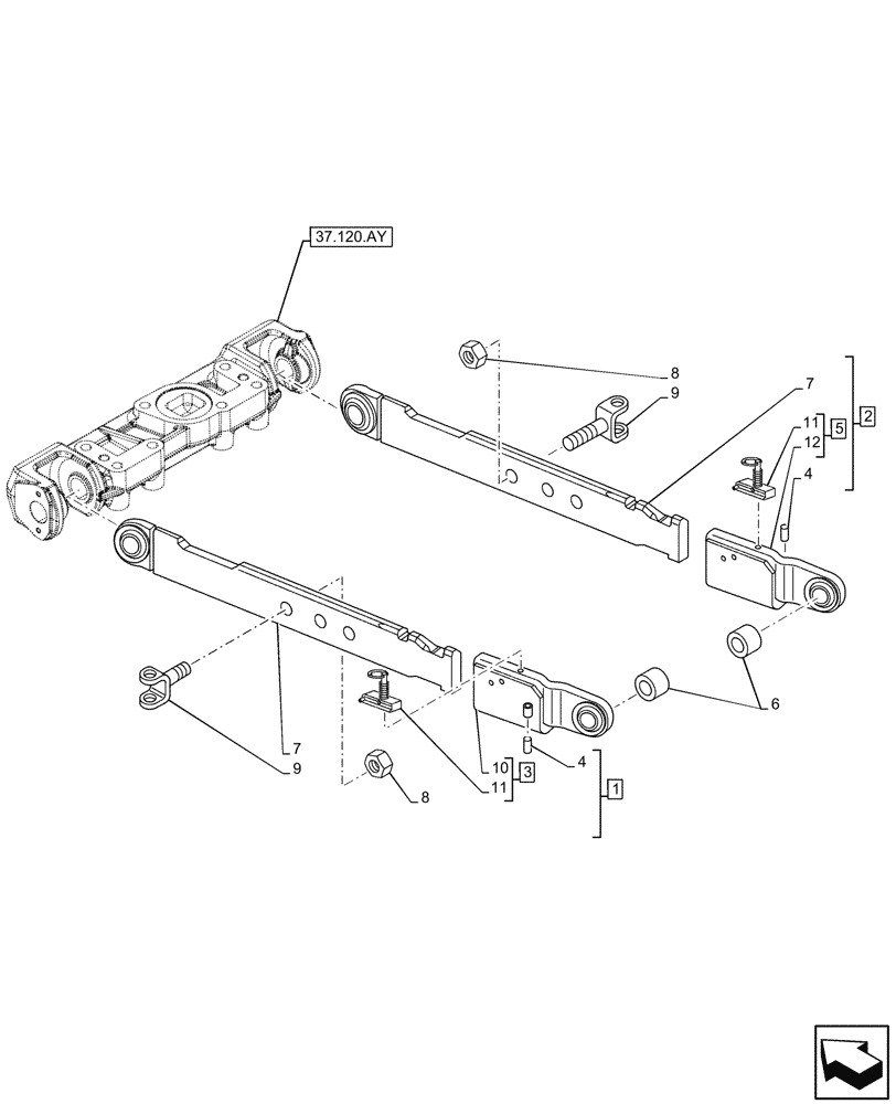 Схема запчастей Case IH MAXXUM 135 - (37.120.AO[04]) - VAR - 758452 - 3 POINT HITCH, REAR, LOWER LINK (37) - HITCHES, DRAWBARS & IMPLEMENT COUPLINGS