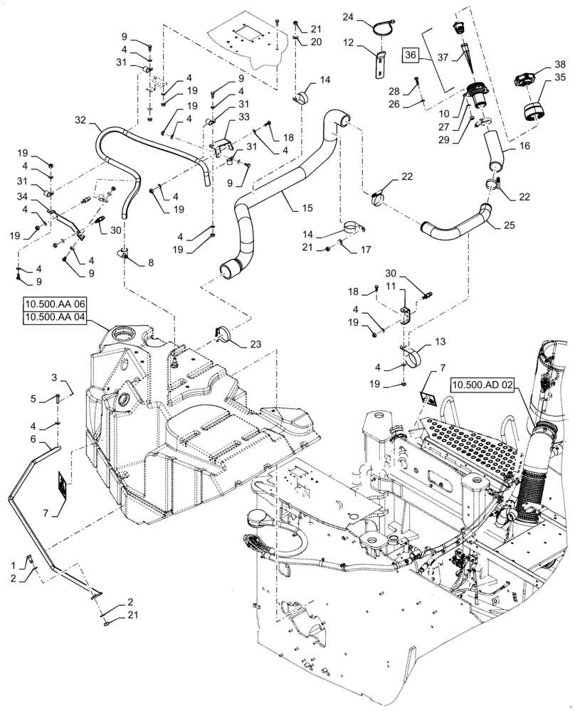 Схема запчастей Case IH QUADTRAC 500 - (10.500.AA[05]) - DEF/ADBLUE TANK LINES, ASN ZFF304114 (10) - ENGINE