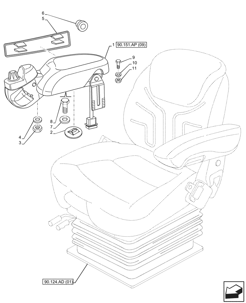 Схема запчастей Case IH MAXXUM 135 - (90.151.AP[08]) - VAR - 390021 - ARMREST, EDC, W/ HEADLAND TURNING SYSTEM (90) - PLATFORM, CAB, BODYWORK AND DECALS