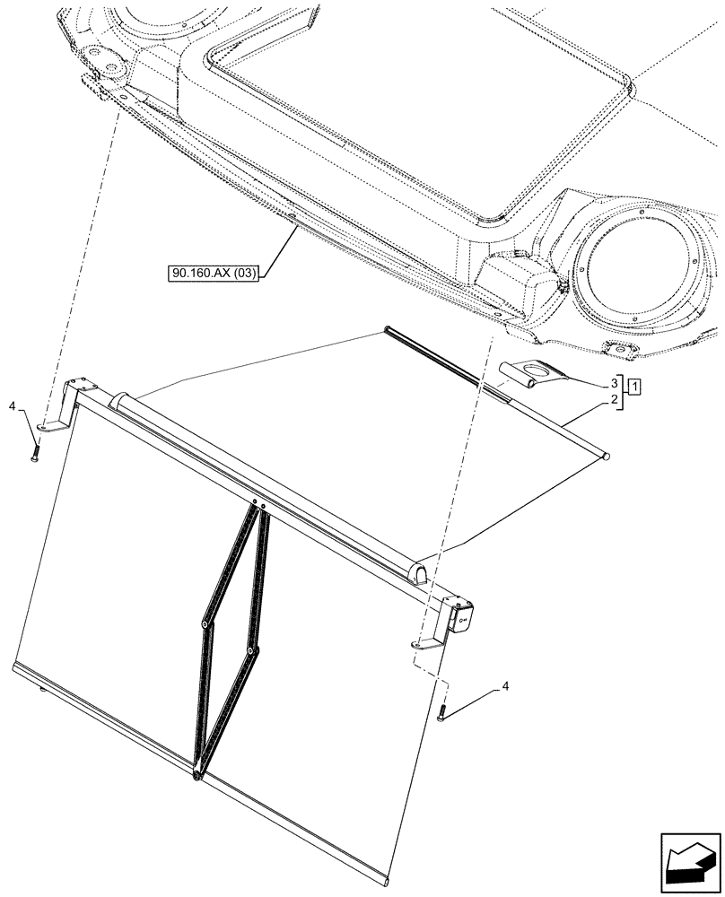 Схема запчастей Case IH MAXXUM 115 - (90.151.AE[03]) - VAR - 390825, 397125, 758349, 758350 - SUNSHADE, W/ LOW PROFILE ROOF (90) - PLATFORM, CAB, BODYWORK AND DECALS