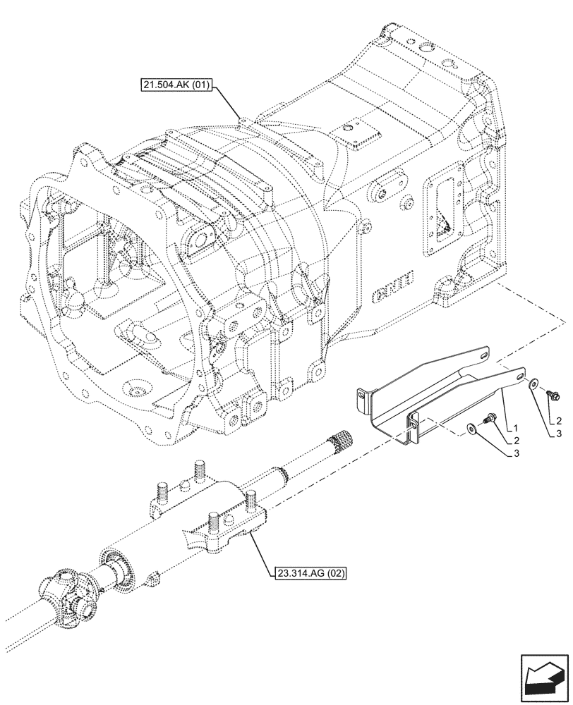 Схема запчастей Case IH MAXXUM 115 - (23.314.AF[05]) - VAR - 758422, 758423, 758427, 758428 - DRIVE SHAFT, SUSPENDED FRONT AXLE, REAR COVER (23) - FOUR WHEEL DRIVE SYSTEM