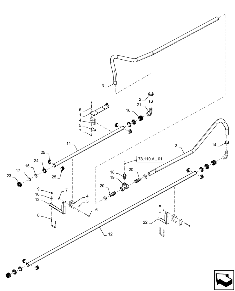 Схема запчастей Case IH PATRIOT 3240 - (78.110.AE[06]) - SPRAYBAR, 90, 6 SECTION, 20" SPACING LH OUTER AND BREAKAWAY (78) - SPRAYING