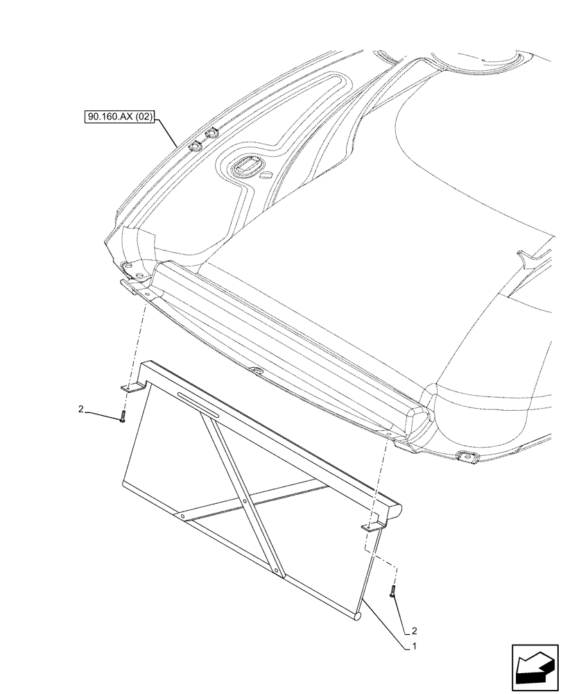 Схема запчастей Case IH MAXXUM 135 - (90.151.AE[02]) - VAR - 390825, 397125, 743710, 758349, 758350, 758623 - SUNSHADE, HIGH PROFILE ROOF (90) - PLATFORM, CAB, BODYWORK AND DECALS