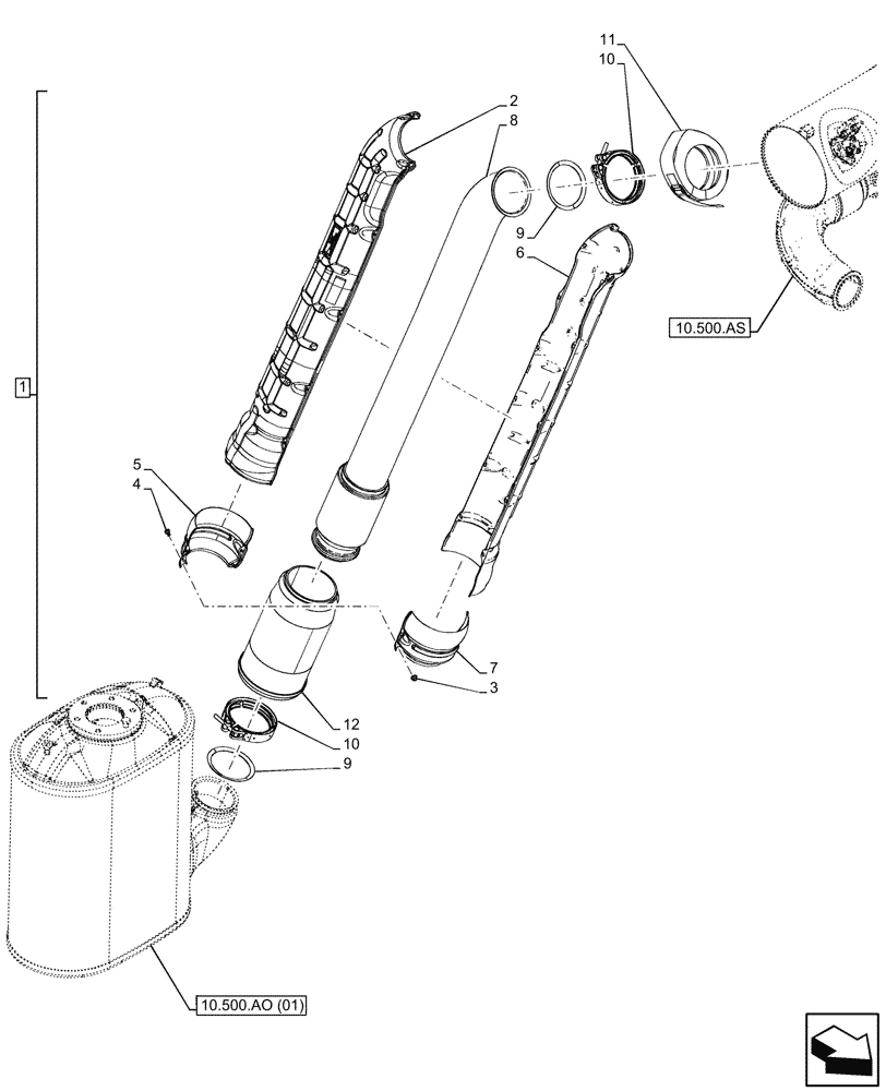 Схема запчастей Case IH MAXXUM 145 - (10.500.AO[02]) - VAR - 392194, 758400 - MUFFLER, PIPE (10) - ENGINE