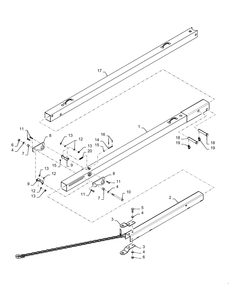 Схема запчастей Case IH 3162 - (58.130.10[03]) - TONGUE, HEADER TRANSPORT, 40FT, BSN - YCH020013 (58) - ATTACHMENTS/HEADERS