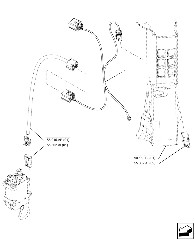 Схема запчастей Case IH MAXXUM 115 - (55.302.AV[07]) - VAR - 392407, 758409 - BATTERY CABLE (55) - ELECTRICAL SYSTEMS