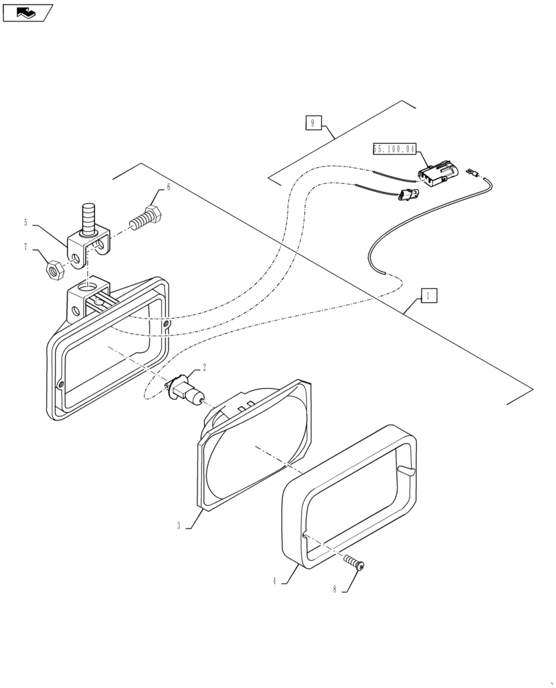 Схема запчастей Case IH STEIGER 450 - (55.404.040[02]) - REAR WORK LIGHT (55) - ELECTRICAL SYSTEMS