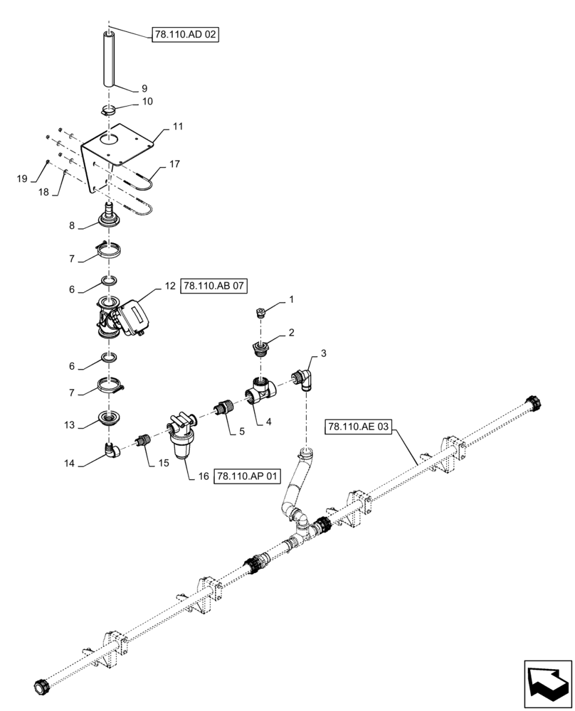 Схема запчастей Case IH PATRIOT 3240 - (78.110.AL[03]) - 90, 5 SECTION, CENTER PLUMBING, BSN YGT044001 (78) - SPRAYING