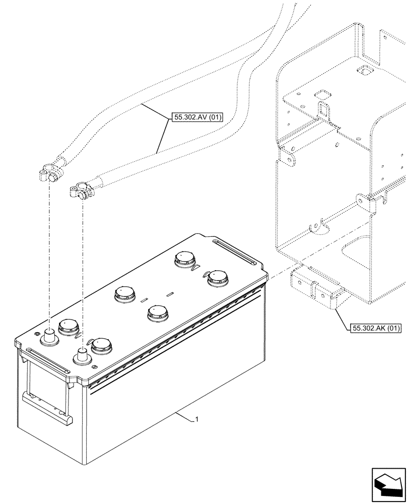 Схема запчастей Case IH MAXXUM 135 - (55.302.AG[01]) - VAR - 392407, 758701 - BATTERY (55) - ELECTRICAL SYSTEMS