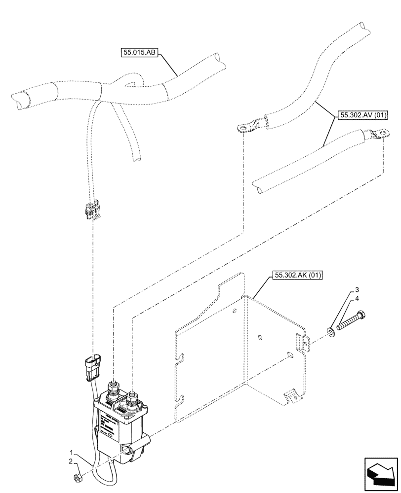 Схема запчастей Case IH MAXXUM 115 - (55.302.AI[01]) - VAR - 392407, 758409 - BATTERY ISOLATOR (55) - ELECTRICAL SYSTEMS