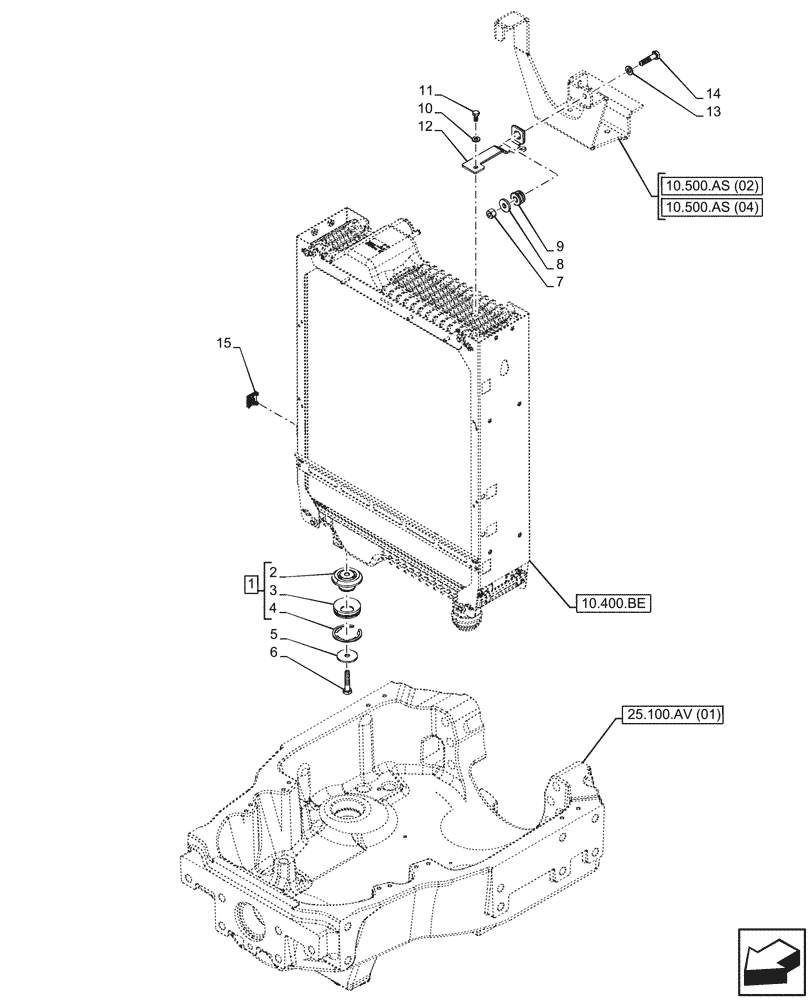 Схема запчастей Case IH MAXXUM 115 - (10.400.BF[01]) - VAR - 392194, 392210, 758400, 758588 - RADIATOR, SUPPORT (10) - ENGINE