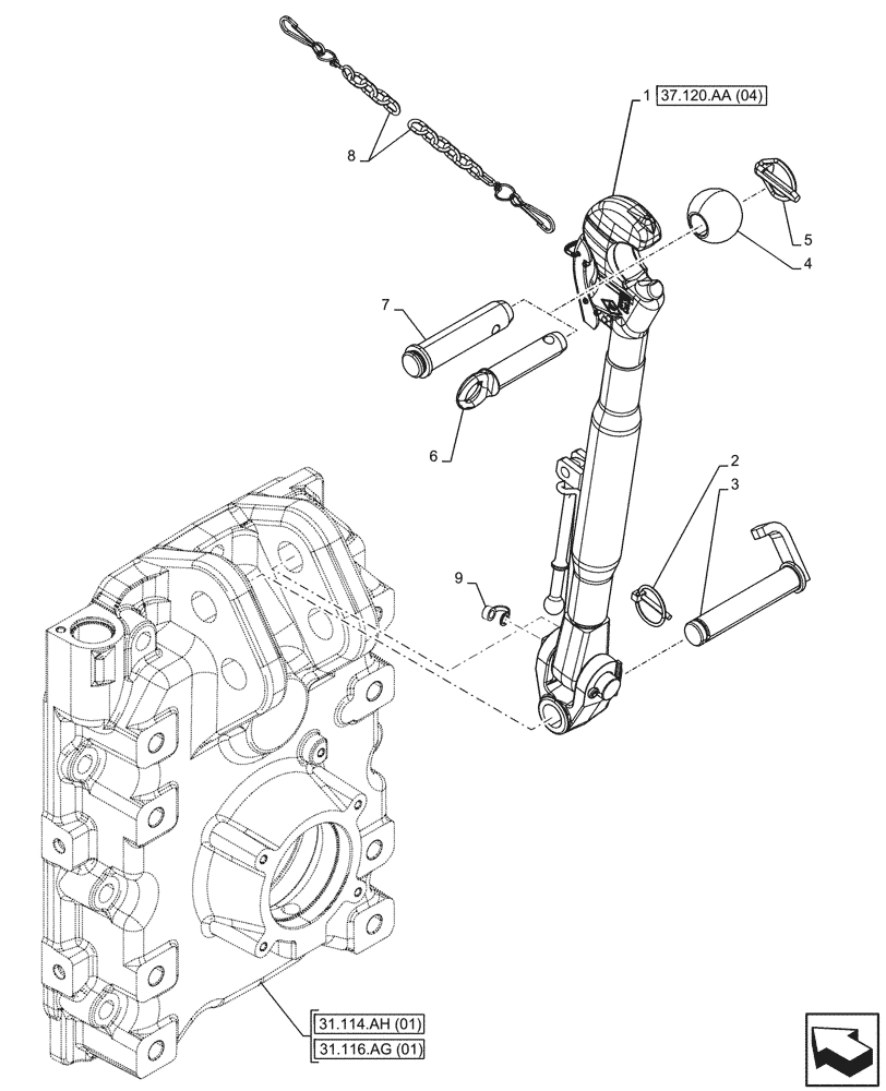 Схема запчастей Case IH MAXXUM 150 - (37.120.AA[03]) - VAR - 390923 - 3 POINT HITCH, REAR, TOP LINK (37) - HITCHES, DRAWBARS & IMPLEMENT COUPLINGS