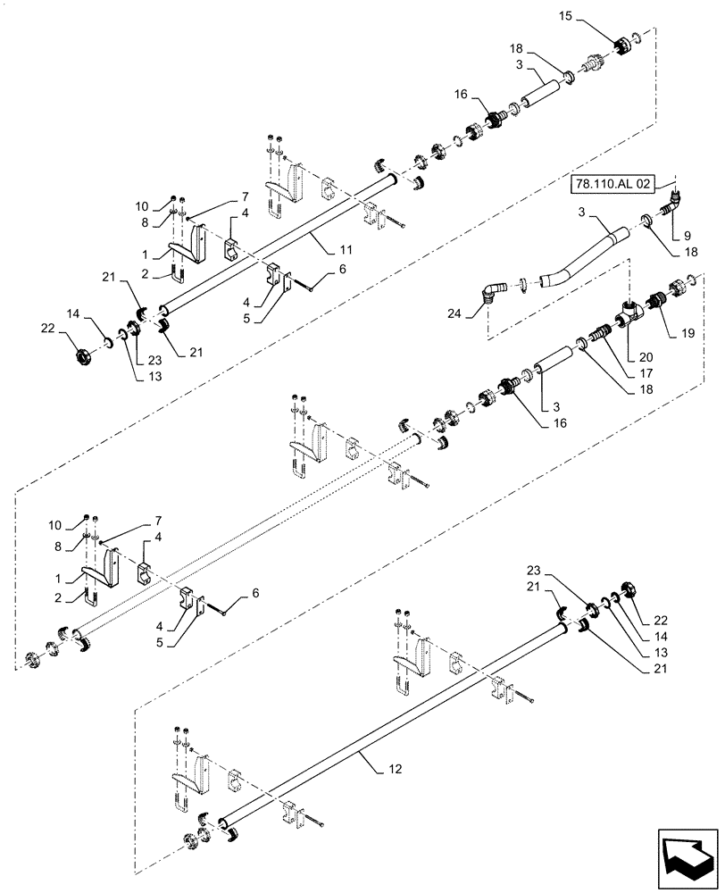 Схема запчастей Case IH PATRIOT 3240 - (78.110.AE[02]) - SPRAYBAR, 90, 5 SECTION, 20" SPACING, LH INNER, BSN YGT042519 (78) - SPRAYING