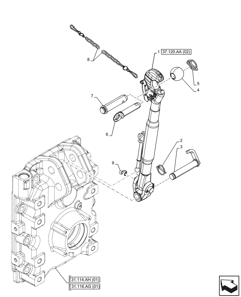 Схема запчастей Case IH MAXXUM 115 - (37.120.AA[01]) - VAR - 758454 - 3 POINT HITCH, REAR, TOP LINK (37) - HITCHES, DRAWBARS & IMPLEMENT COUPLINGS