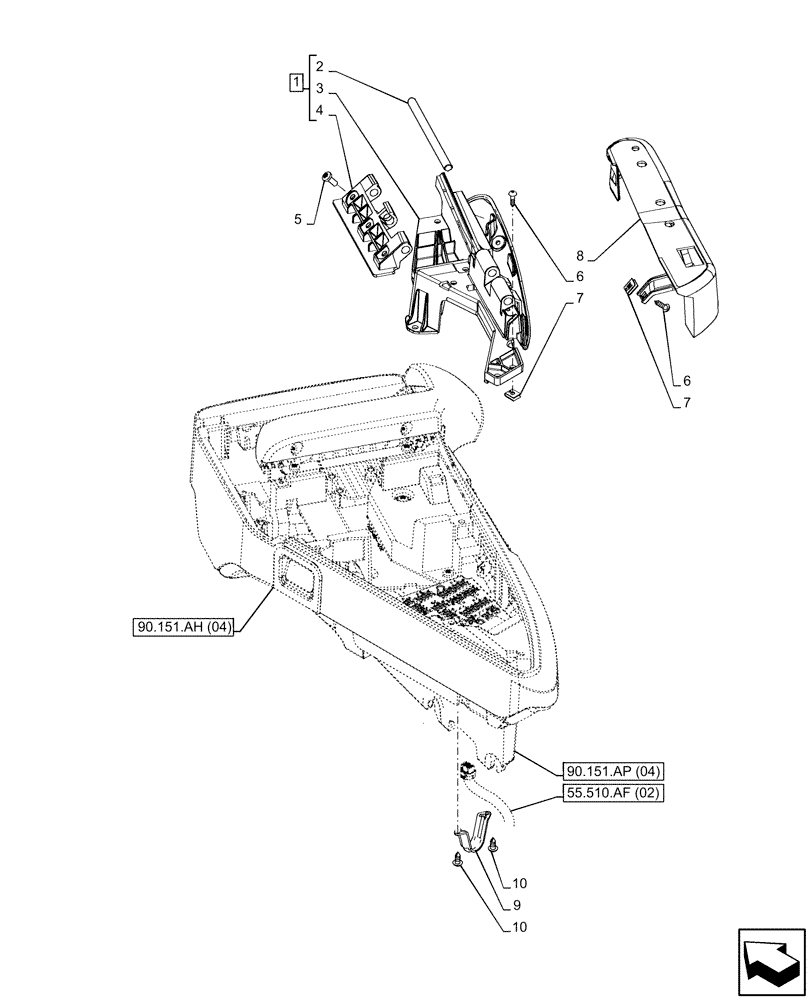 Схема запчастей Case IH MAXXUM 115 - (90.151.AP[05]) - VAR - 392021 - GARU ARMREST, HOUSING, HINGE (90) - PLATFORM, CAB, BODYWORK AND DECALS