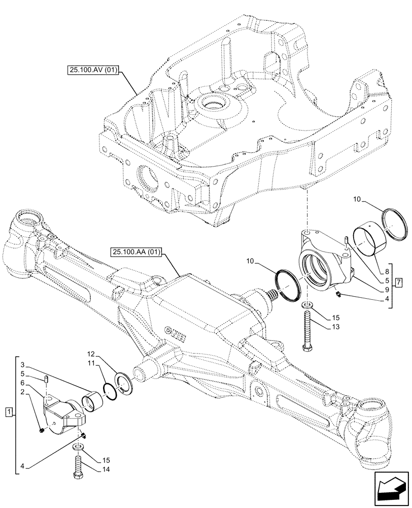 Схема запчастей Case IH MAXXUM 115 - (25.100.AI[01]) - VAR - 390409, 392196, 758417, 758418, 758419, 758420, 758421 - AXLE SUPPORT, ARTICULATION (25) - FRONT AXLE SYSTEM