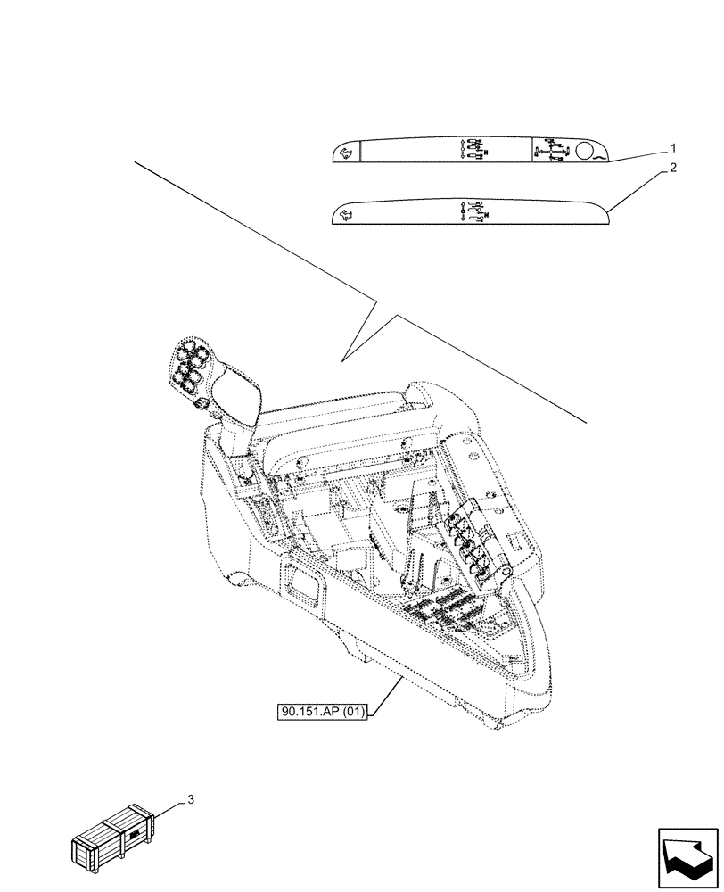 Схема запчастей Case IH MAXXUM 145 - (90.108.AA[01]) - VAR - 394782, 758068, 758069, 758352, 758353, 758354 - DECAL, JOYSTICK (90) - PLATFORM, CAB, BODYWORK AND DECALS