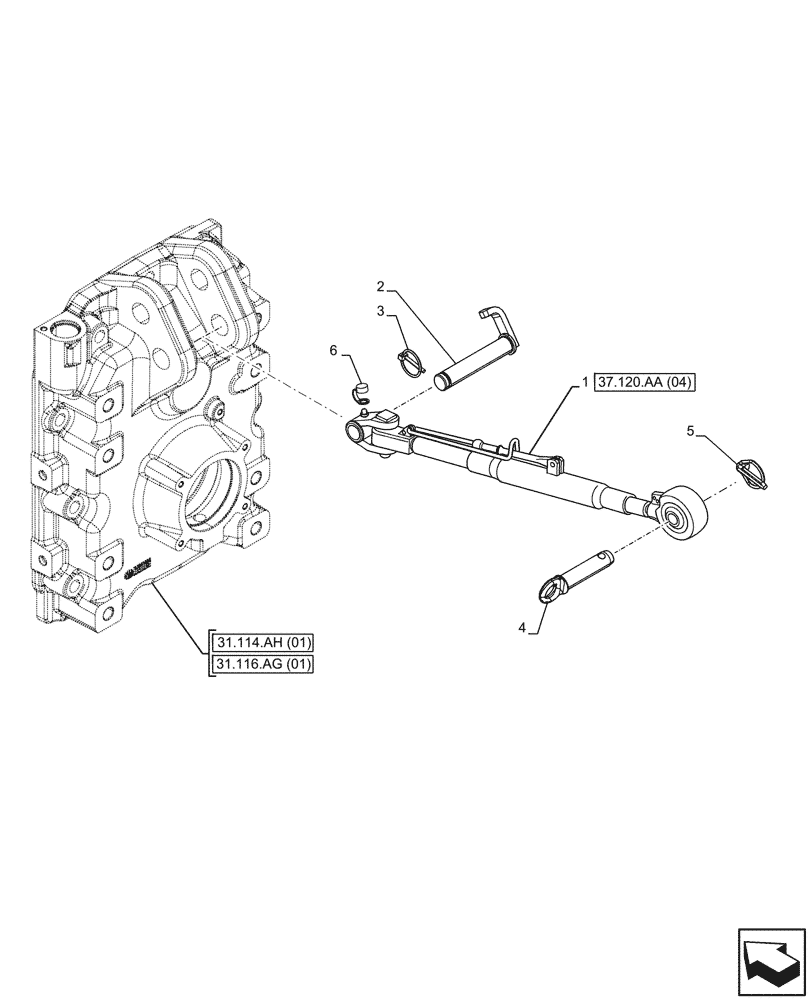 Схема запчастей Case IH MAXXUM 135 - (37.120.AA[03]) - VAR - 758451 - 3 POINT HITCH, REAR, TOP LINK (37) - HITCHES, DRAWBARS & IMPLEMENT COUPLINGS