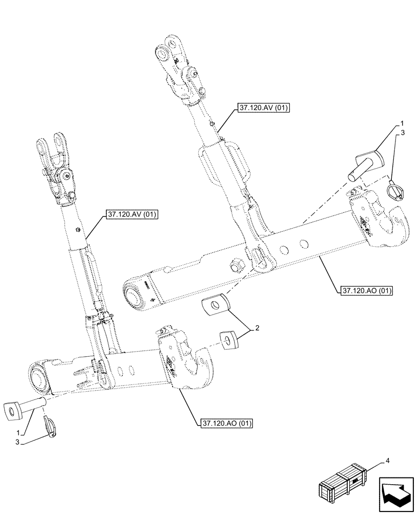 Схема запчастей Case IH MAXXUM 135 - (37.120.AV[03]) - VAR - 390923, 758451, 758452, 758454 - 3 POINT HITCH, REAR, LIFT ARM, ATTACHMENT PIN (37) - HITCHES, DRAWBARS & IMPLEMENT COUPLINGS