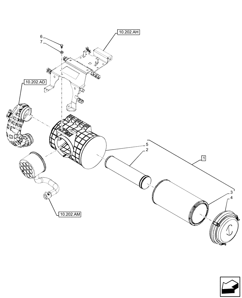 Схема запчастей Case IH MAXXUM 135 - (10.202.AB) - VAR - 392194, 392210, 758400, 758588 - AIR CLEANER (10) - ENGINE