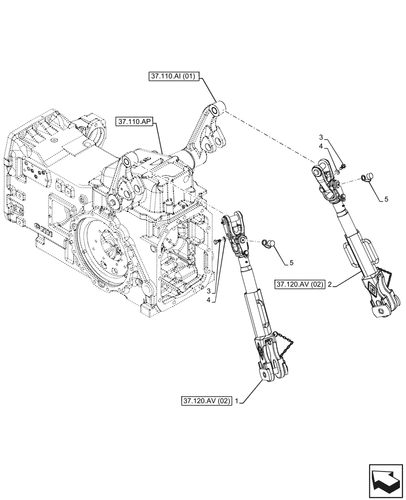 Схема запчастей Case IH MAXXUM 135 - (37.120.AV[01]) - VAR - 390911, 743811 - 3 POINT HITCH, REAR, LIFT ARM (37) - HITCHES, DRAWBARS & IMPLEMENT COUPLINGS