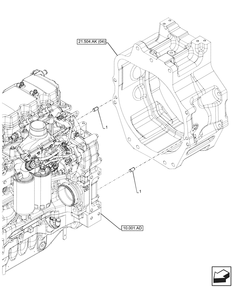 Схема запчастей Case IH MAXXUM 135 - (21.504.AK[03]) - VAR - 392194, 392210, 758400, 758588 - ENGINE, PIN (21) - TRANSMISSION