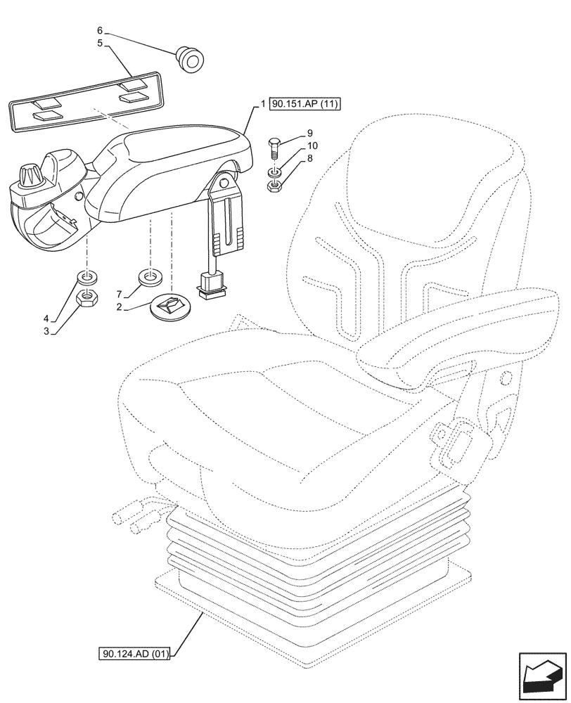 Схема запчастей Case IH MAXXUM 135 - (90.151.AP[10]) - VAR - 390021 - ARMREST, EDC, W/ HEADLAND TURNING SYSTEM, W/ SLIP CONTROL (90) - PLATFORM, CAB, BODYWORK AND DECALS