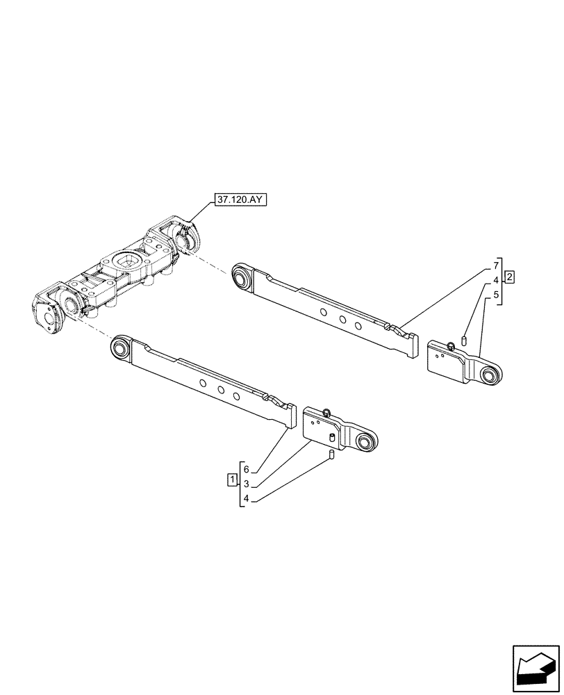 Схема запчастей Case IH MAXXUM 135 - (37.120.AO[03]) - VAR - 758451 - 3 POINT HITCH, REAR, LOWER LINK (37) - HITCHES, DRAWBARS & IMPLEMENT COUPLINGS