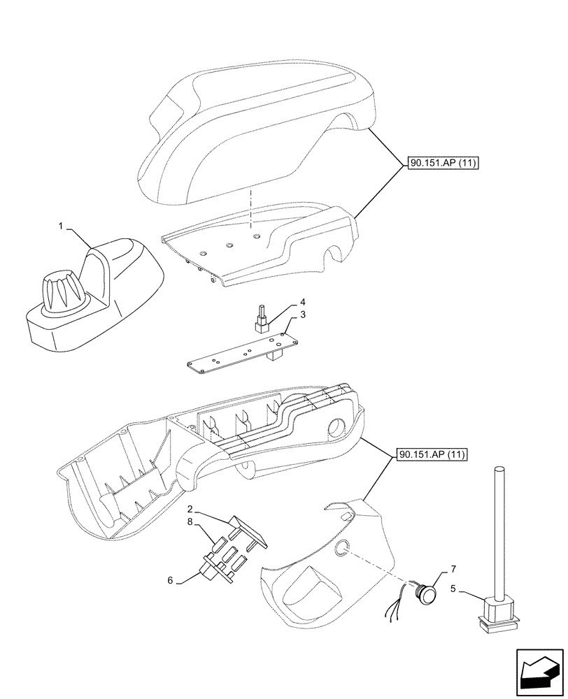 Схема запчастей Case IH MAXXUM 115 - (55.512.CS[08]) - VAR - 390021 - ARMREST, EDC, CONTROLS, W/ HEADLAND TURNING SYSTEM, W/ SLIP CONTROL (55) - ELECTRICAL SYSTEMS