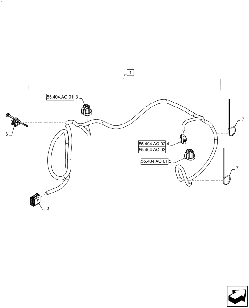 Схема запчастей Case IH 2240 - (55.404.AL[01]) - HARNESS, FRONT LIGHTS (55) - ELECTRICAL SYSTEMS