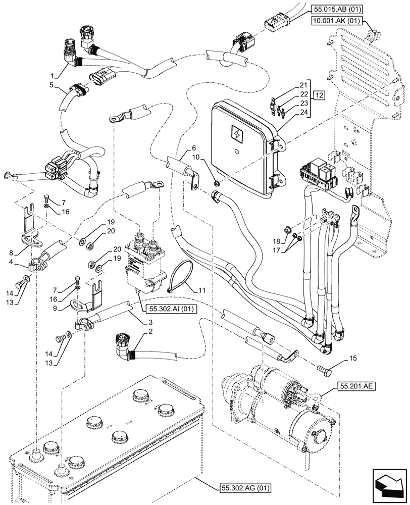Схема запчастей Case IH MAXXUM 115 - (55.302.AV[06]) - VAR - 392407, 758407 - BATTERY CABLE (55) - ELECTRICAL SYSTEMS