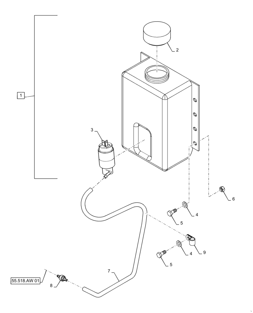 Схема запчастей Case IH TITAN 4540 - (55.518.AT[01]) - WINDSHIELD WASHER TANK (55) - ELECTRICAL SYSTEMS