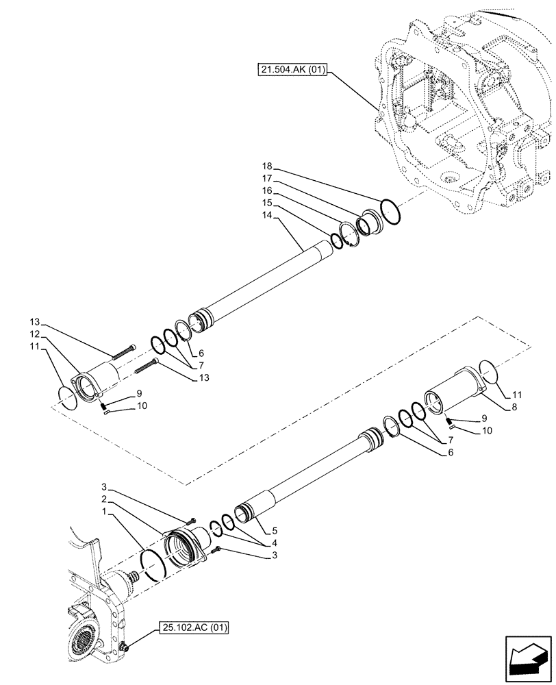 Схема запчастей Case IH MAXXUM 135 - (23.314.AG[03]) - VAR - 758421 - DRIVE SHAFT, UNIVERSAL JOINT (23) - FOUR WHEEL DRIVE SYSTEM