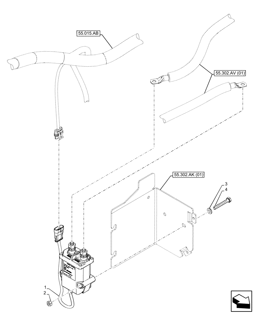 Схема запчастей Case IH MAXXUM 145 - (55.302.AI[01]) - VAR - 392407, 758409 - BATTERY ISOLATOR (55) - ELECTRICAL SYSTEMS