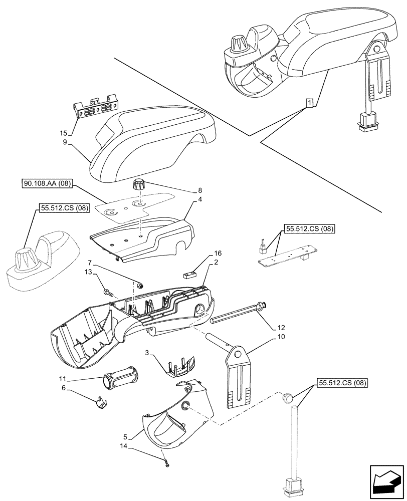 Схема запчастей Case IH MAXXUM 135 - (90.151.AP[11]) - VAR - 390021 - ARMREST, EDC, W/ HEADLAND TURNING SYSTEM, W/ SLIP CONTROL, COMPONENTS (90) - PLATFORM, CAB, BODYWORK AND DECALS