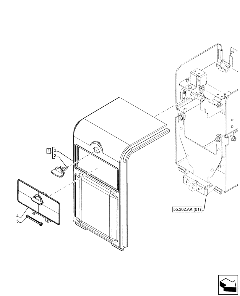 Схема запчастей Case IH MAXXUM 150 - (55.302.AH) - VAR - 392407, 758409, 758701 - BATTERY COVER (55) - ELECTRICAL SYSTEMS