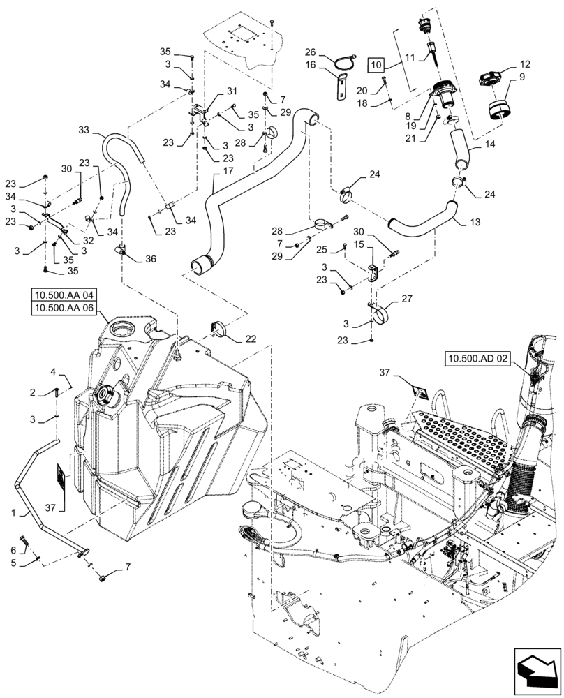 Схема запчастей Case IH STEIGER 620 - (10.500.AA[05]) - DEF/ADBLUE TANK LINES, ASN ZFF304110 (10) - ENGINE