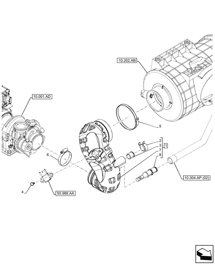 Схема запчастей Case IH MAXXUM 145 - (10.202.AD[01]) - VAR - 392194, 392210, 758400, 758588 - AIR CLEANER & INTAKE PARTS (10) - ENGINE