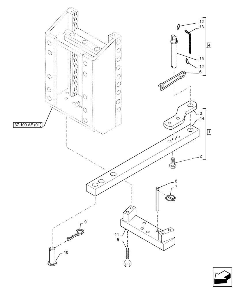 Схема запчастей Case IH MAXXUM 115 - (37.100.AA[04]) - VAR - 758470 - SWINGING DRAWBAR (ITALY) (37) - HITCHES, DRAWBARS & IMPLEMENT COUPLINGS