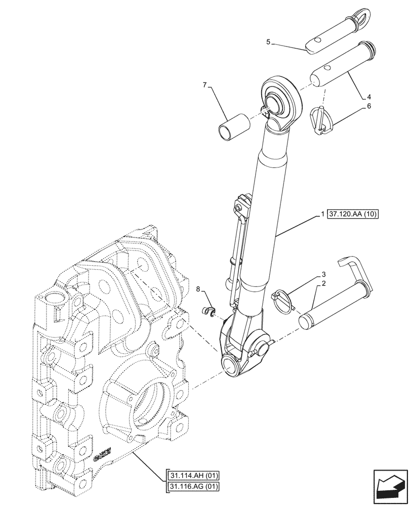 Схема запчастей Case IH MAXXUM 150 - (37.120.AA[09]) - VAR - 758452 - 3 POINT HITCH, REAR, TOP LINK (37) - HITCHES, DRAWBARS & IMPLEMENT COUPLINGS