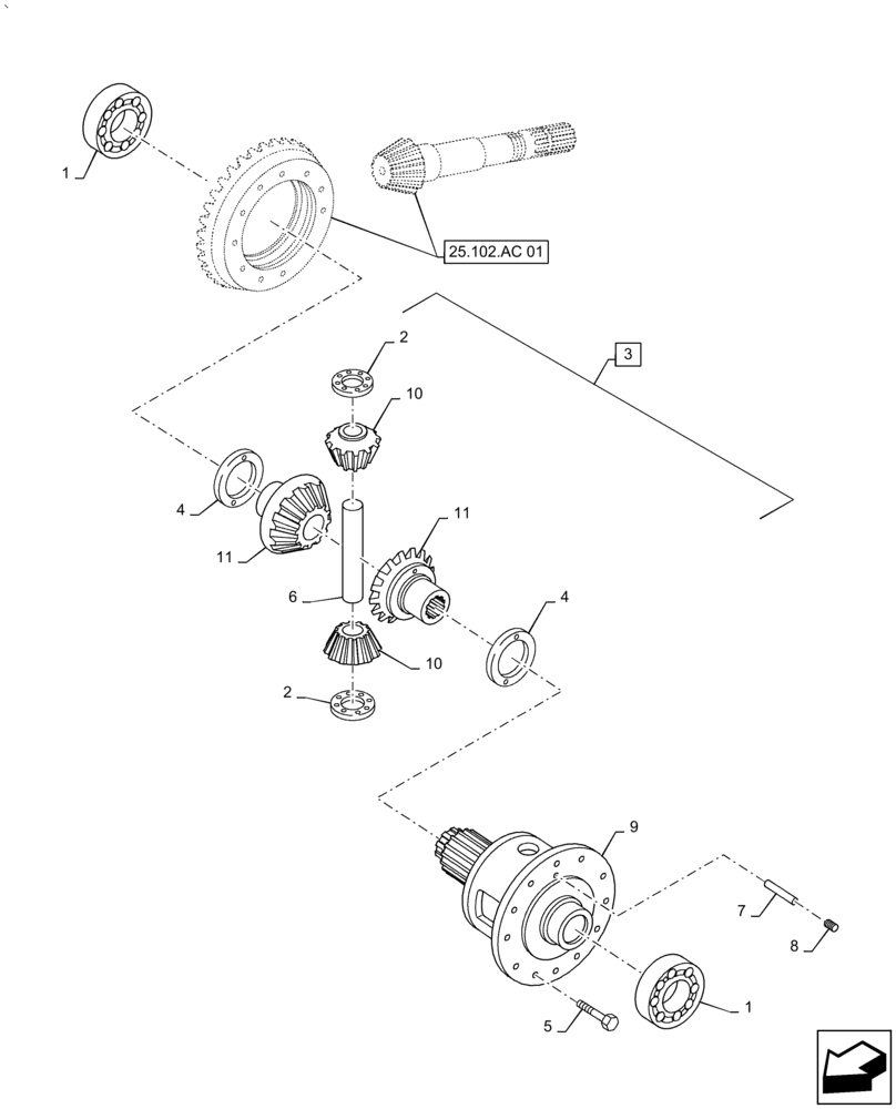 Схема запчастей Case IH PUMA 2304 - (25.102.AS[02]) - FRONT AXLE, DIFFERENTIAL LOCK (25) - FRONT AXLE SYSTEM