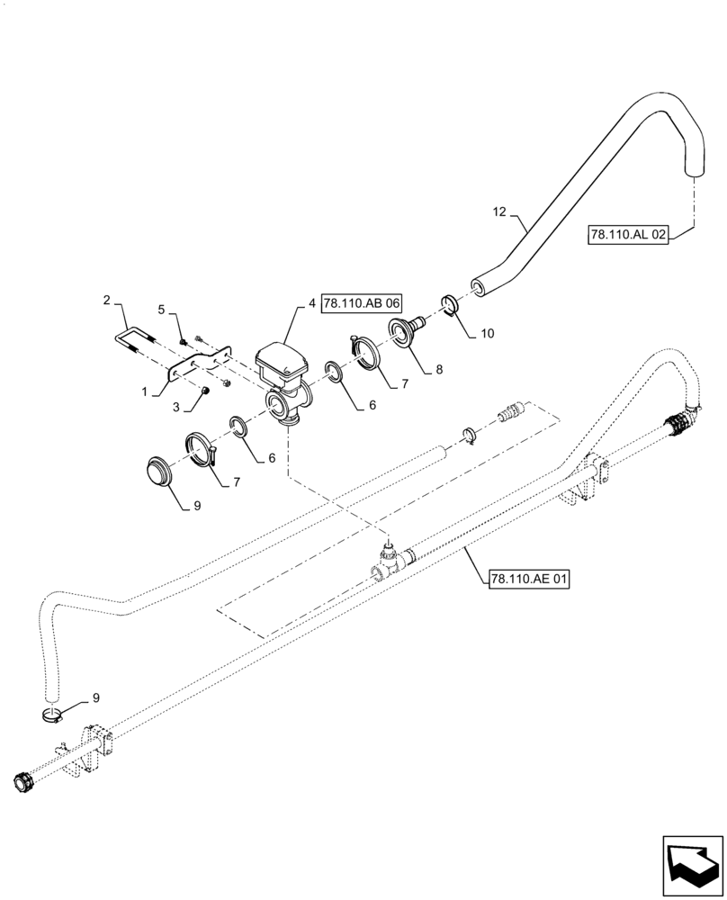 Схема запчастей Case IH PATRIOT 3240 - (78.110.AL[01]) - 90 AND 100, LH OUTER, AND BREAKAWAY PLUMBING (78) - SPRAYING