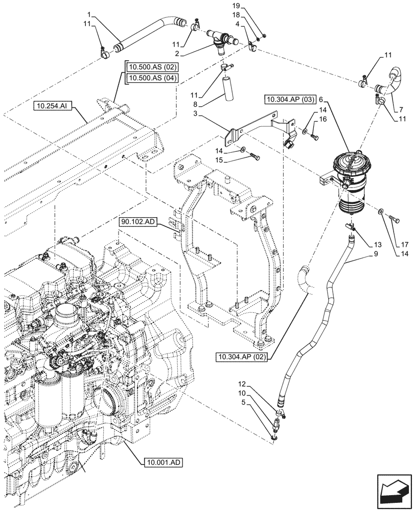 Схема запчастей Case IH MAXXUM 115 - (10.304.AP[01]) - VAR - 392194, 758400 - BLOW-OFF SYSTEM (10) - ENGINE