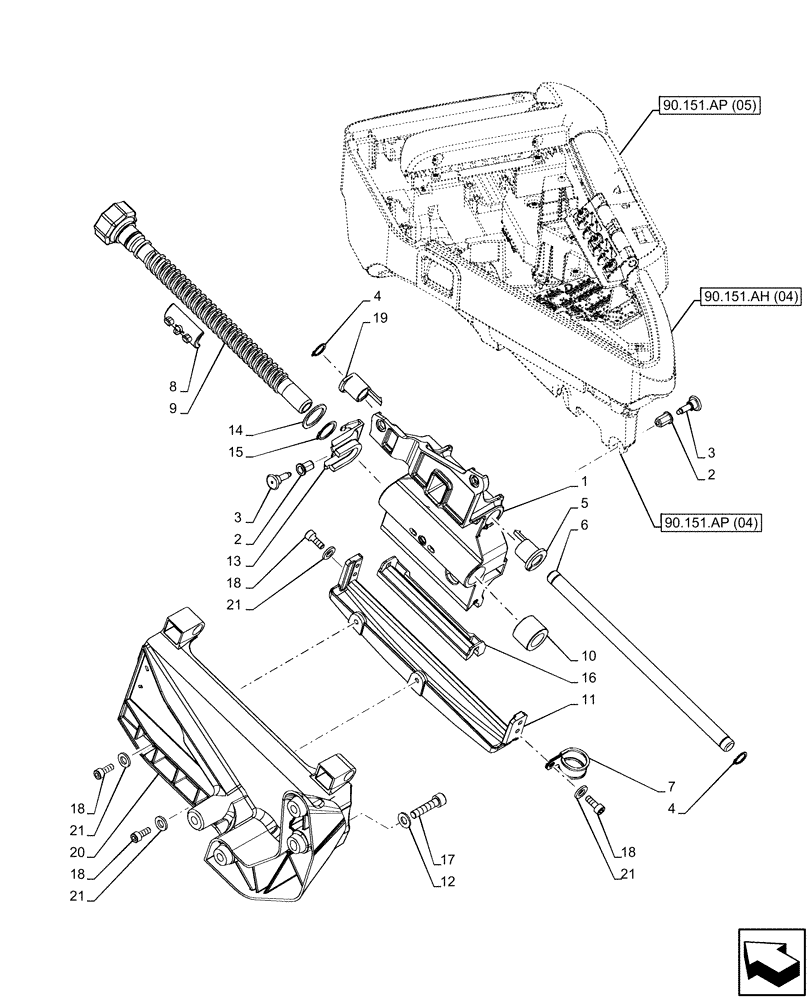 Схема запчастей Case IH MAXXUM 115 - (90.151.AP[06]) - VAR - 392021 - GARU ARMREST, SUPPORT, SLIDE MECHANISM (90) - PLATFORM, CAB, BODYWORK AND DECALS